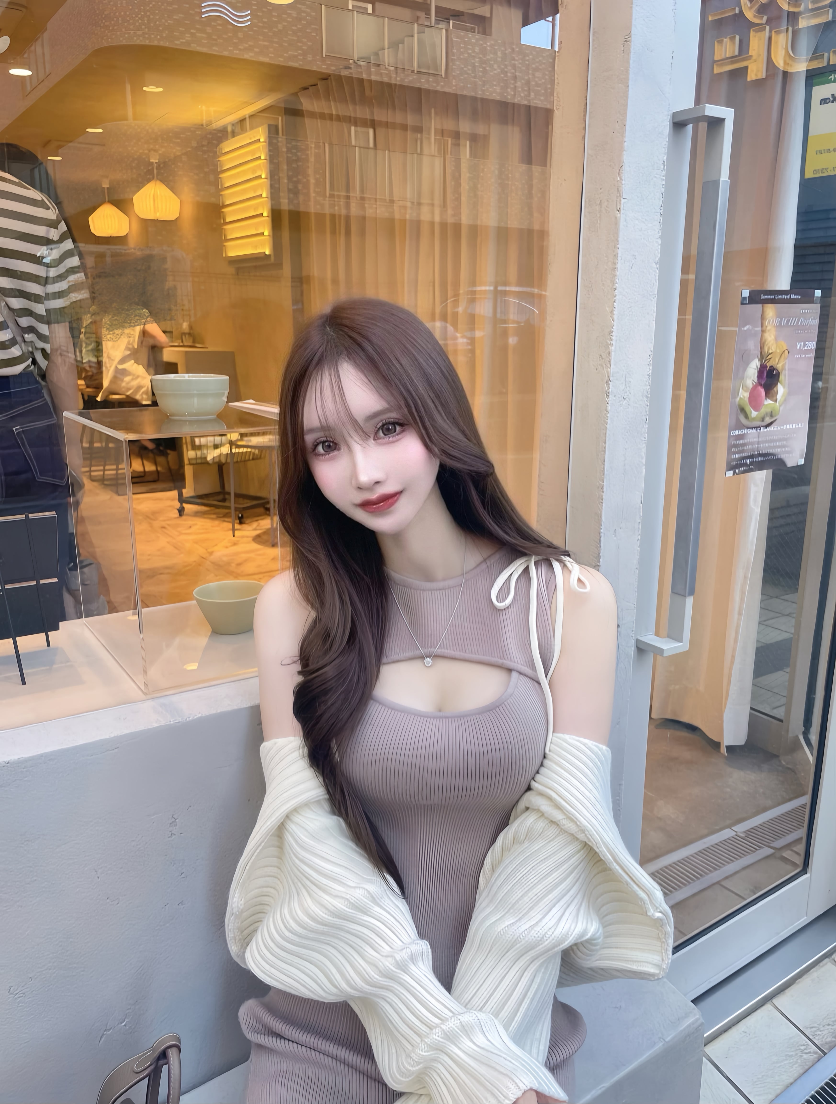 lumignon　ribbon shoulder knit ensemble