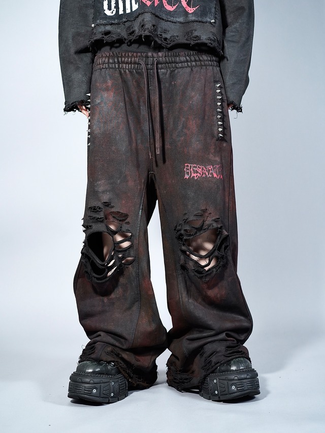 【DES'N'ATE】RUSTY BLOOD LOGO PRINT SWEAT PANTS