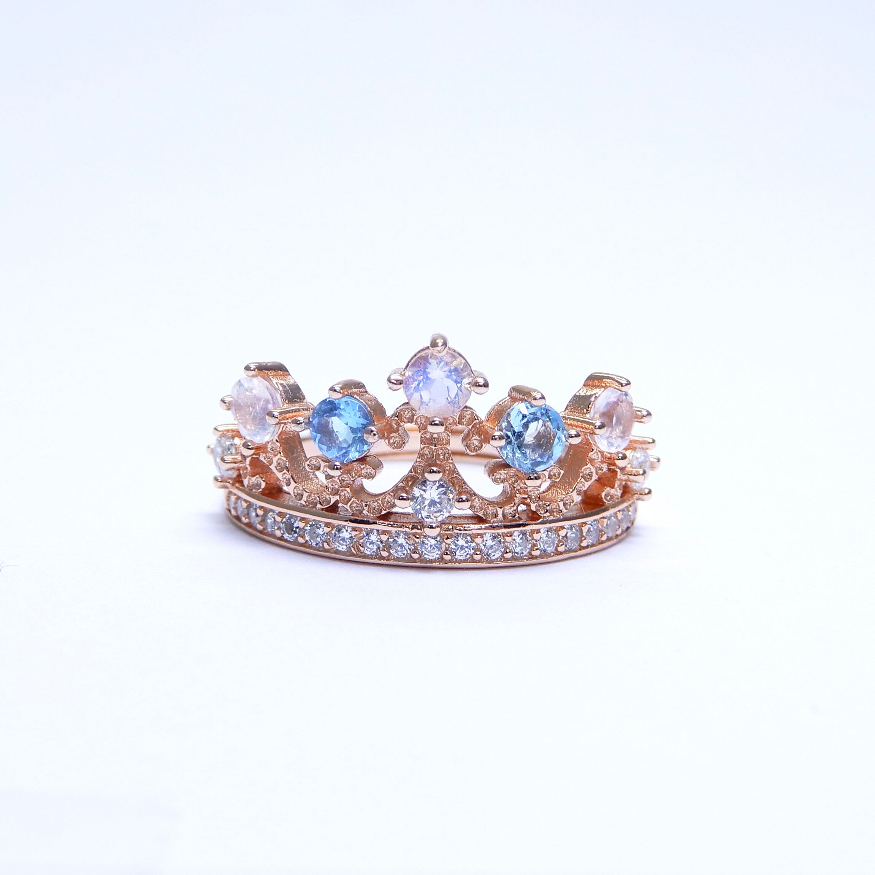 Princess Tiara Ring♦︎レインボームーンストーン・ブルートパーズ♦︎PGカラー《0076》