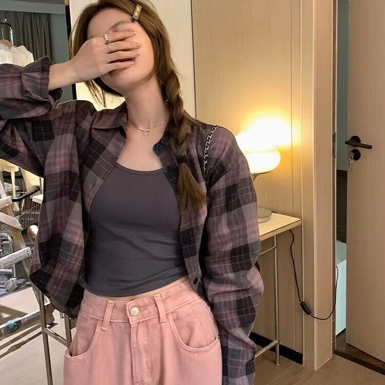 ブロックチェッククロップドシャツ