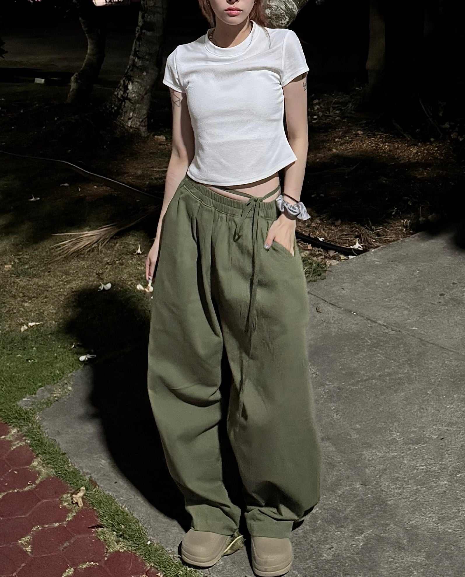 WAIST RIBBON TAPE WIDE PANTS HK-015 | HIICODE.