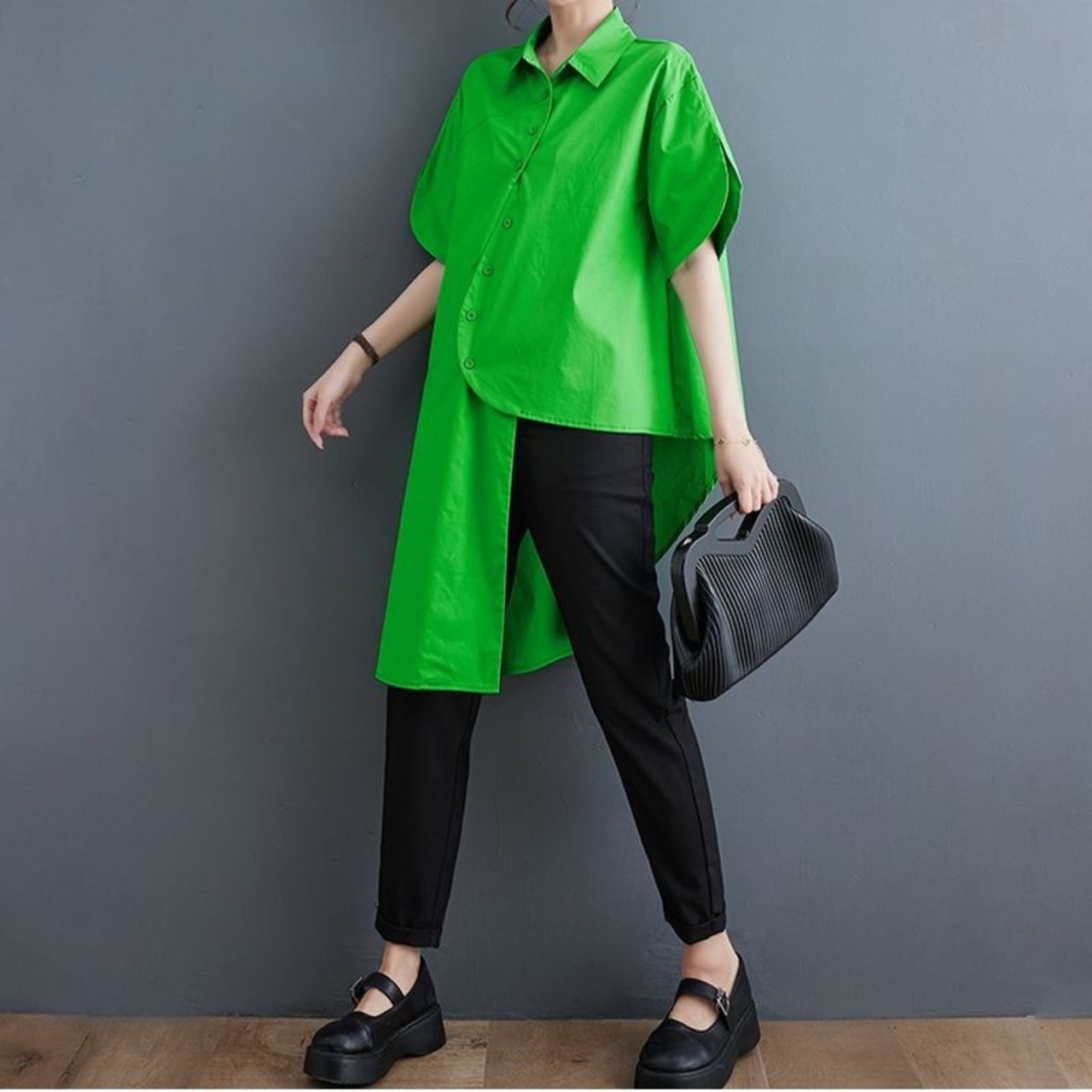 アシンメトリー ボタンダウン シャツ30054