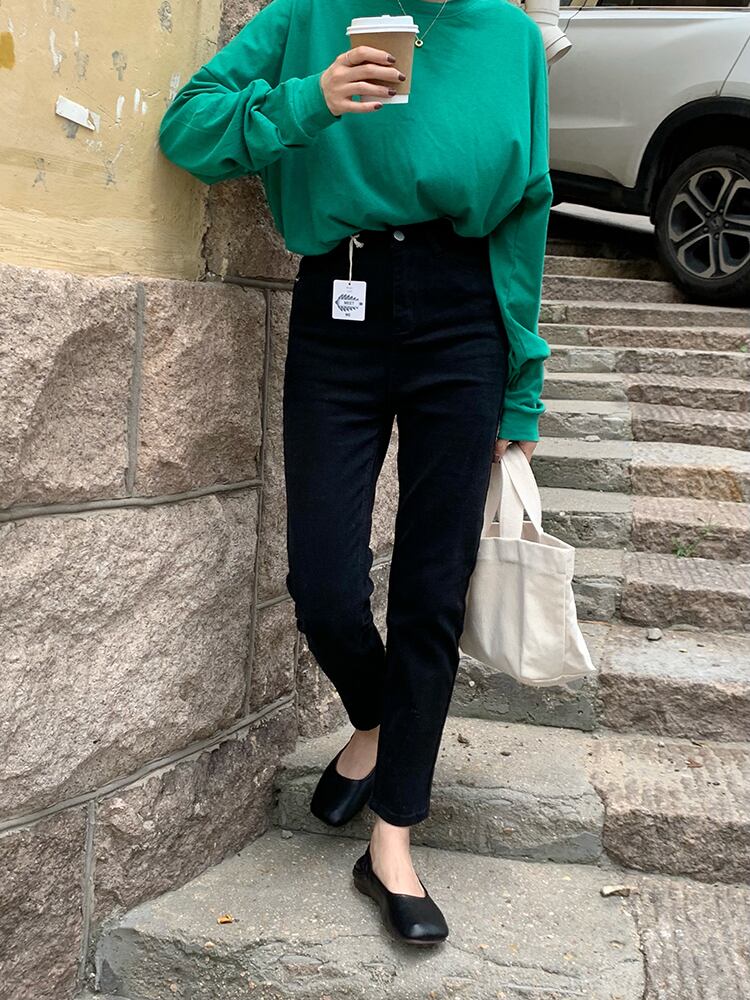 スリムジーンズ スプリングオータムスタイルスタンダードハイウェストウェスト レトロ 春物 秋物 ビッグFスモールZ韓国98299367774
