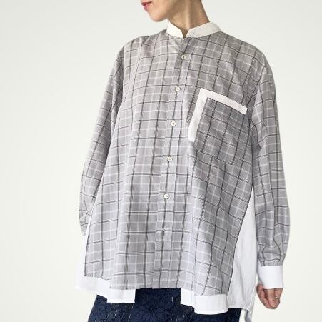 ZOZOTTE remake unisex oversize shirt typeA / リメイクユニセックスオーバーサイズシャツ/グレー系チェック柄