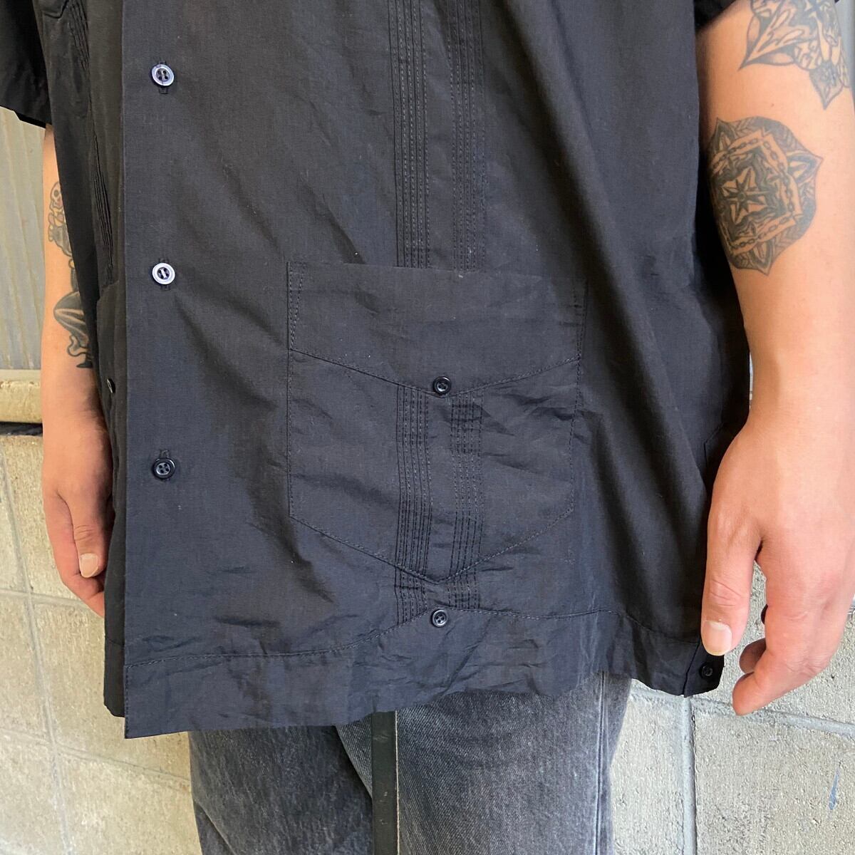 Tropical Breeze 半袖 刺繍 キューバシャツ メンズXL 古着 ブラック 黒