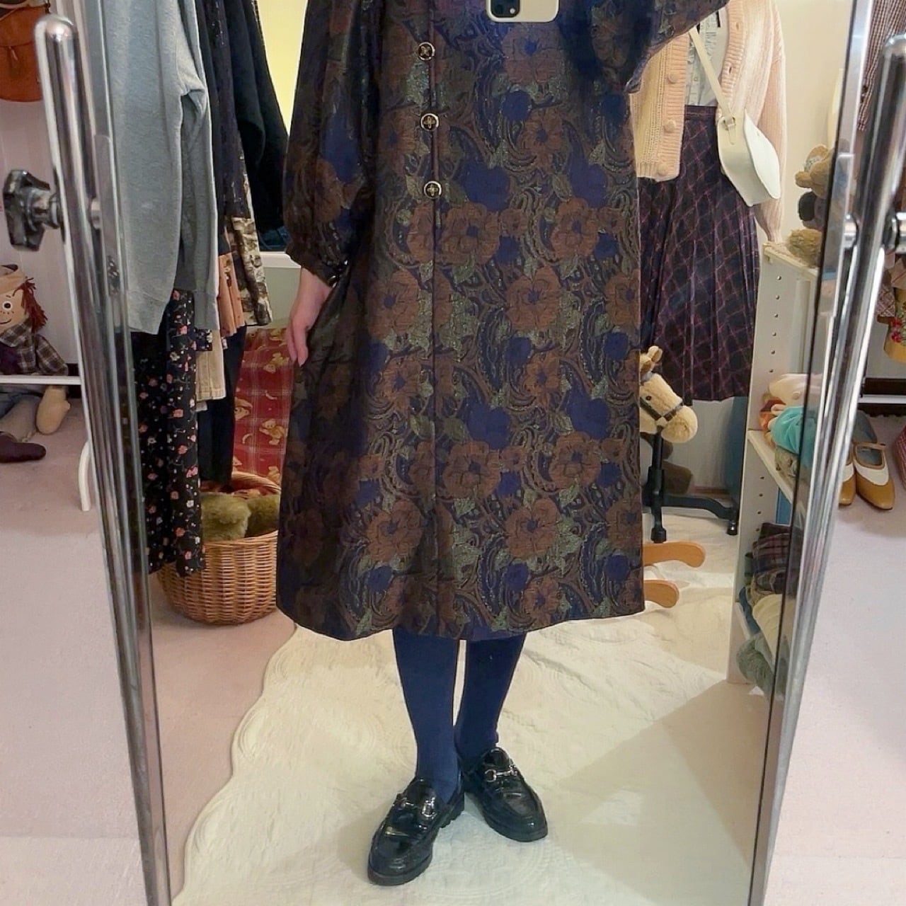 purple gold flower puff sleeve one-piece