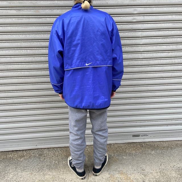 NIKE ハーフジップナイロンプルオーバー スウォッシュロゴ ブルー L