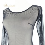 社交ダンス 衣装 トップス レオタード ブラック系 チャコット Chacott 日本製 黒 伸縮 ストレッチ 練習 レッスン 長袖 メッシュ生地 ボタン バレエ 無地 シンプル ダンス衣装 イベント ステージ 重ね着