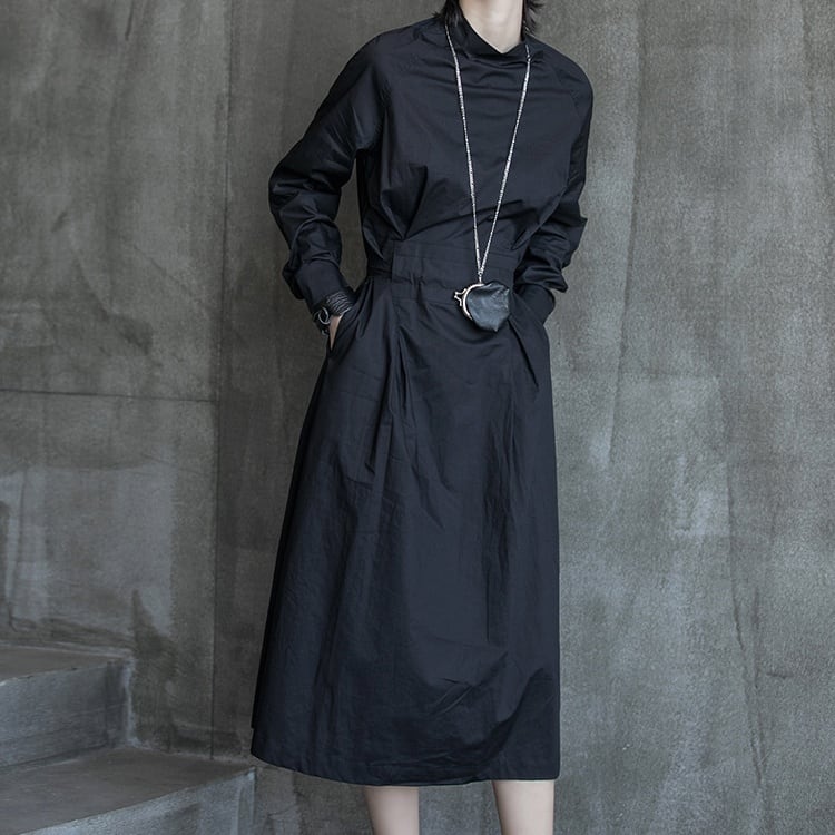 スタンドカラー シンプルダークワンピース ON0076