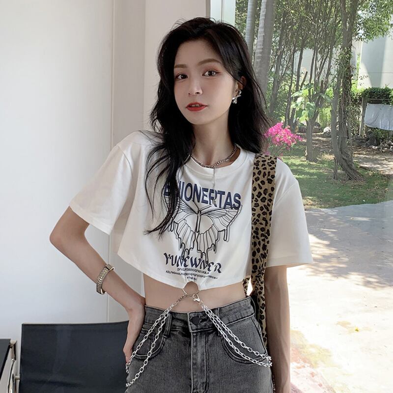 ショートTシャツ サマーハイウェストウェストトップス 夏物 試着室17002635572