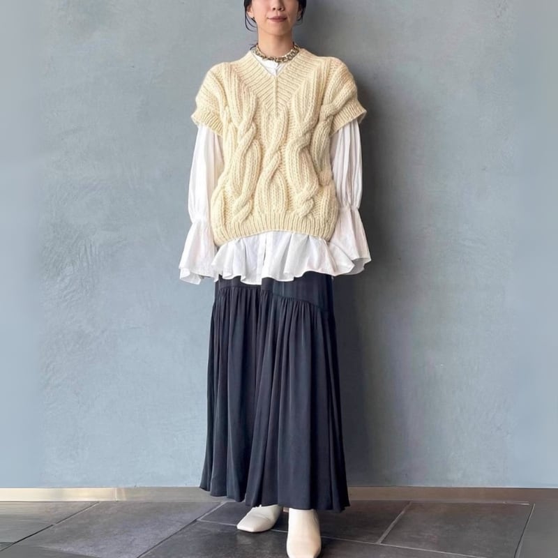 ケーブル編み オーバーサイズ ニットベスト 204402 | きれいめ