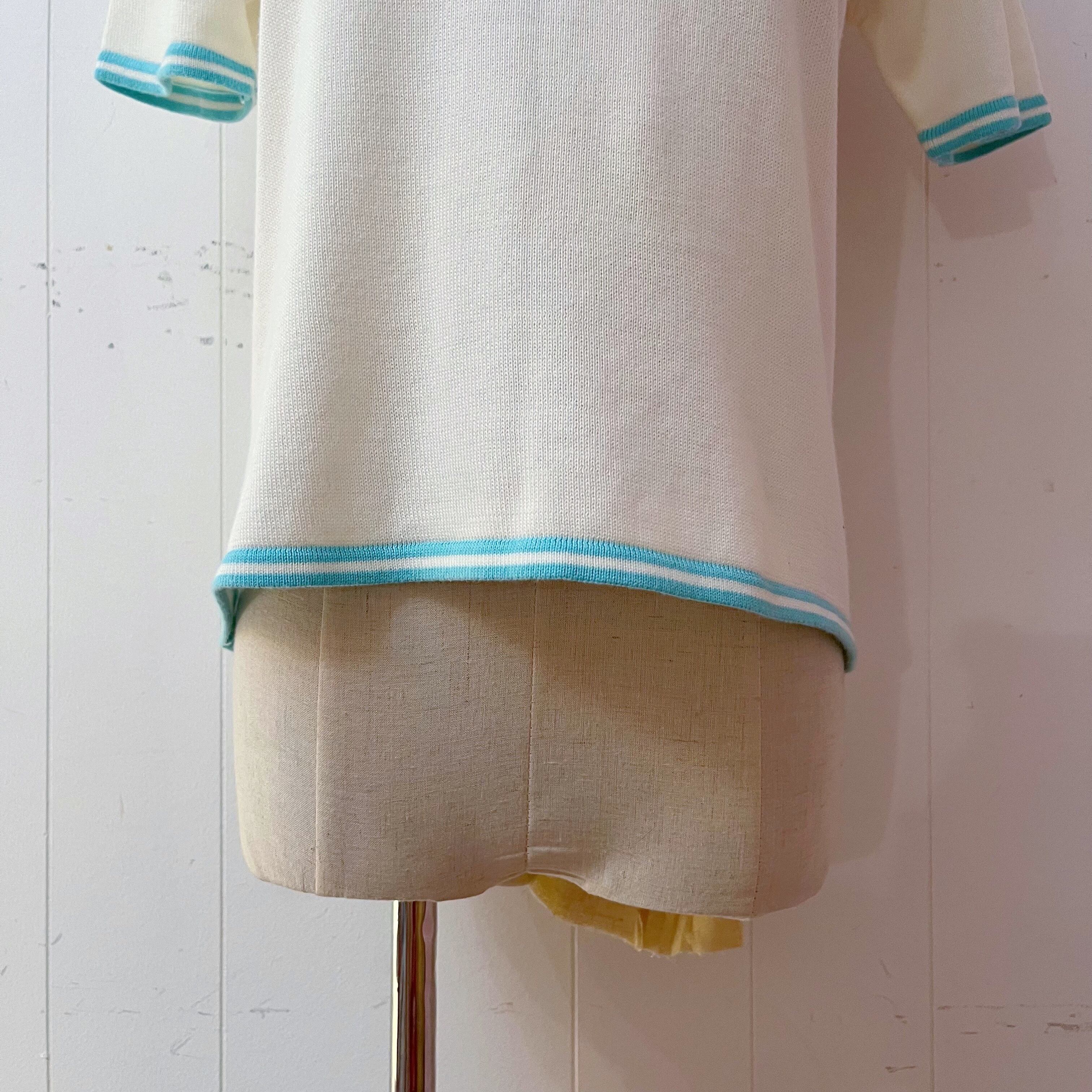 pastel mint blue line polo knit