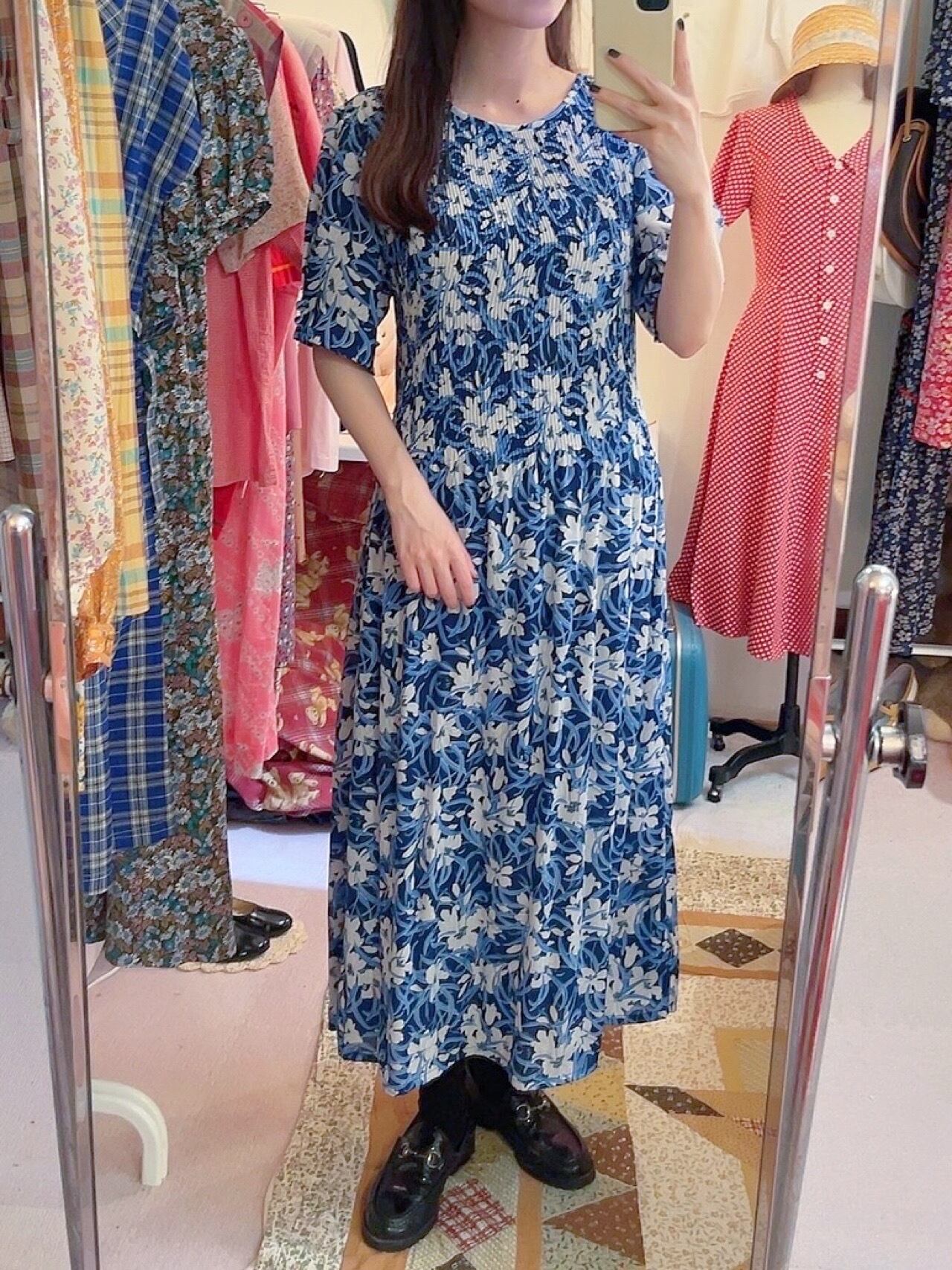 white lily blue pleats one-piece