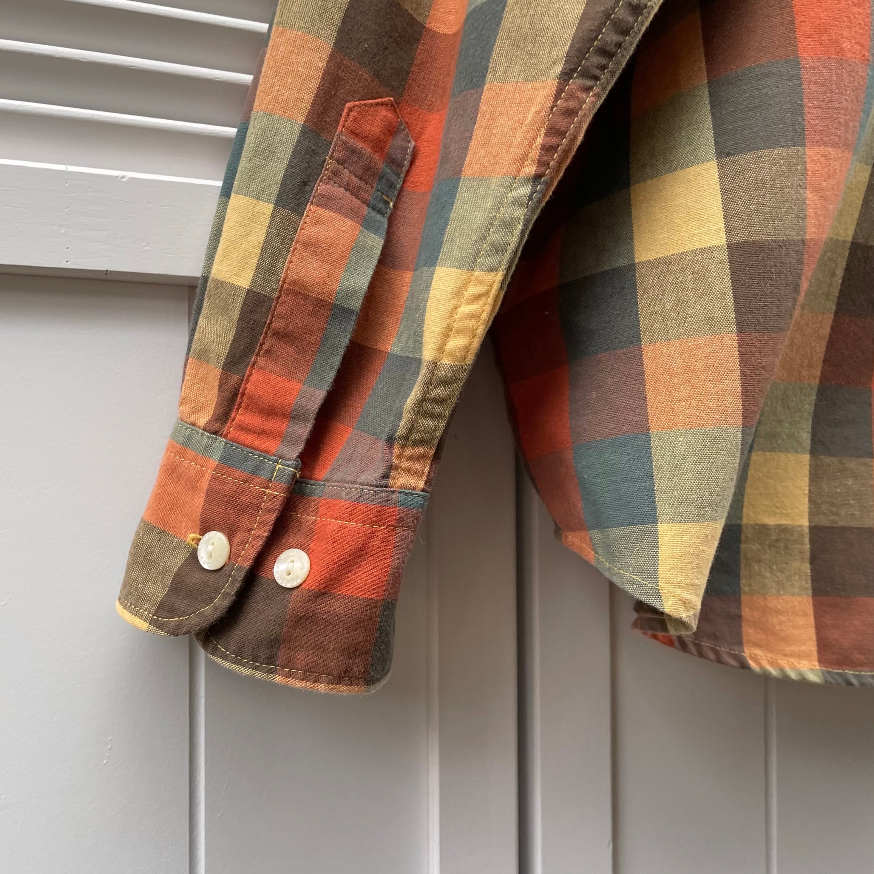 block check band collar shirt 〈レトロ古着 ブロックチェック バンド