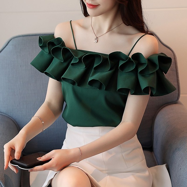 Fglacブラウスファッションカジュアルスラッシュネック夏トップスエレガントスリムオフショルダーシフォンブラウスプラスサイズカジュアルトップス