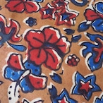 ブロックプリント生地【50cm単位】インド綿 花柄 ブラウン×赤×青 #37710-RD1