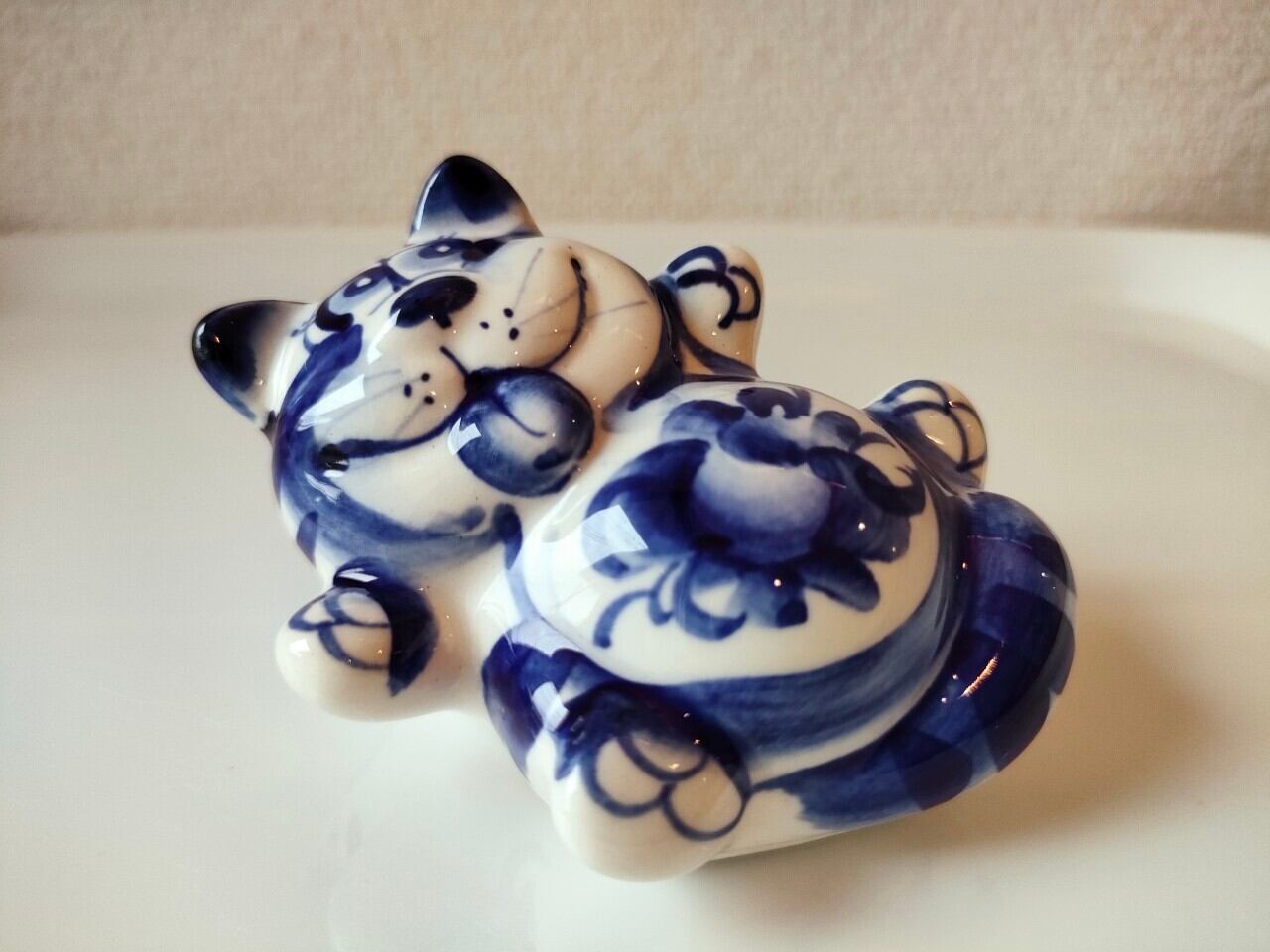 GZ209-B】北欧ロシア雑貨 動物陶器 グジェリ焼 ぐうたらねこ | 中島