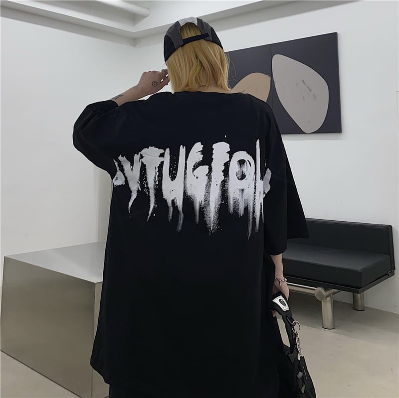 ★韓国夏ファッション★ モノバックルフリップフロップ 夏服韓国ファッションNEWオーバーサイズプリントルーズTシャツ