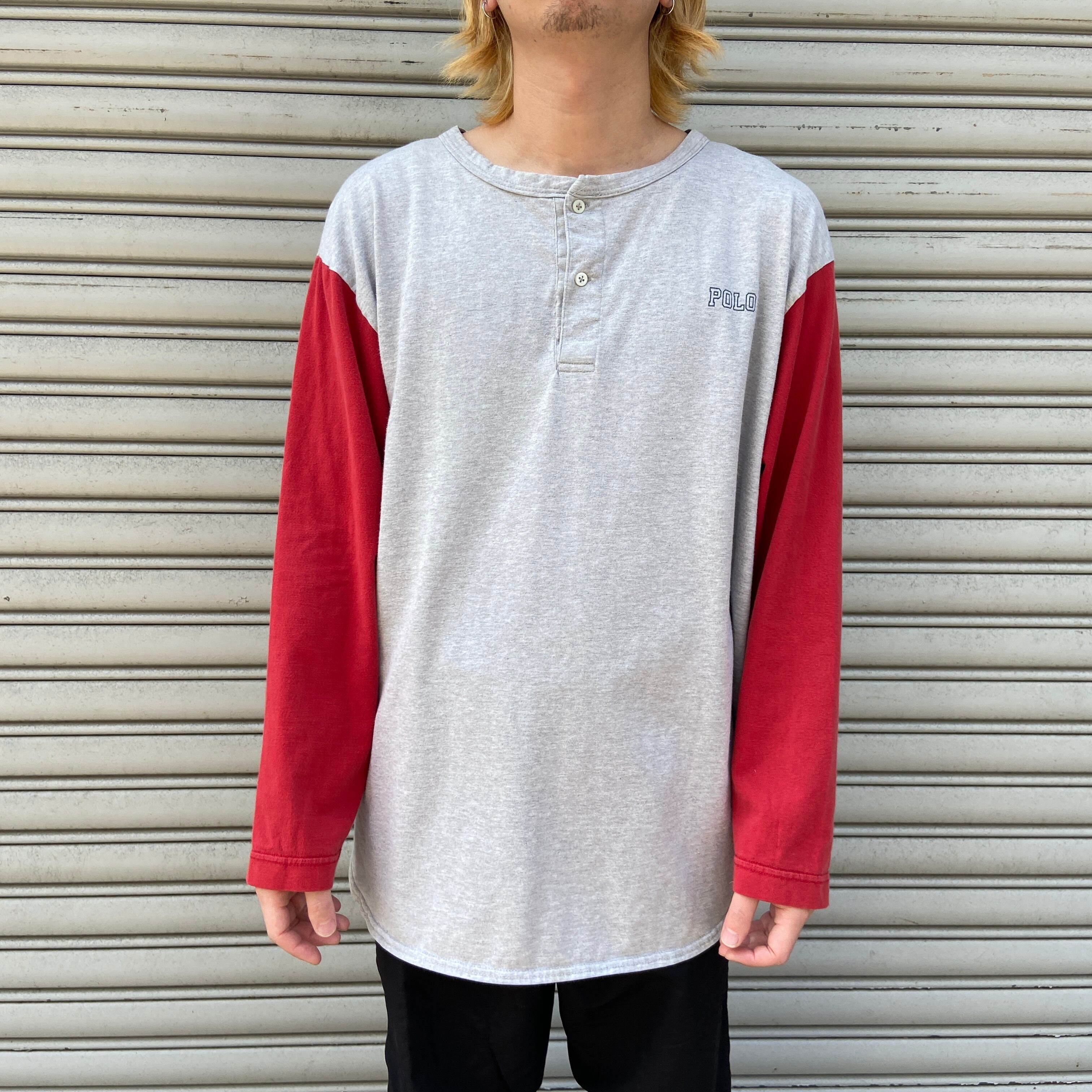 送料無料』90s USA製 Ralph Lauren ヘンリーネックラグランロングT 