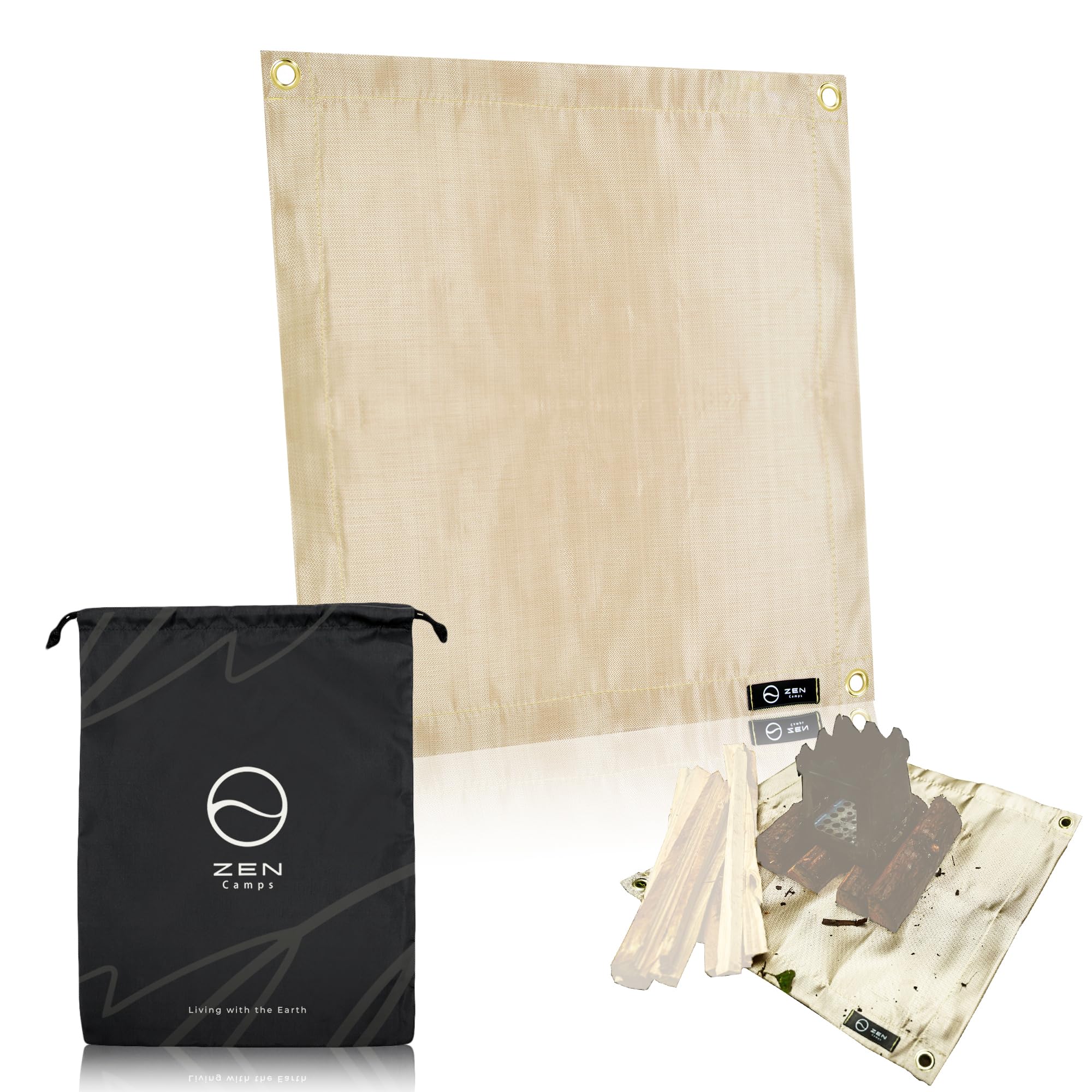 ZEN Camps 焚き火シート 焚き火台シート スパッタシート 防炎 防火 耐火 耐熱 シート キャンプ BBQ 芝生保護【日本ブランド】 (オリジナル収納袋付 (50*50cm))