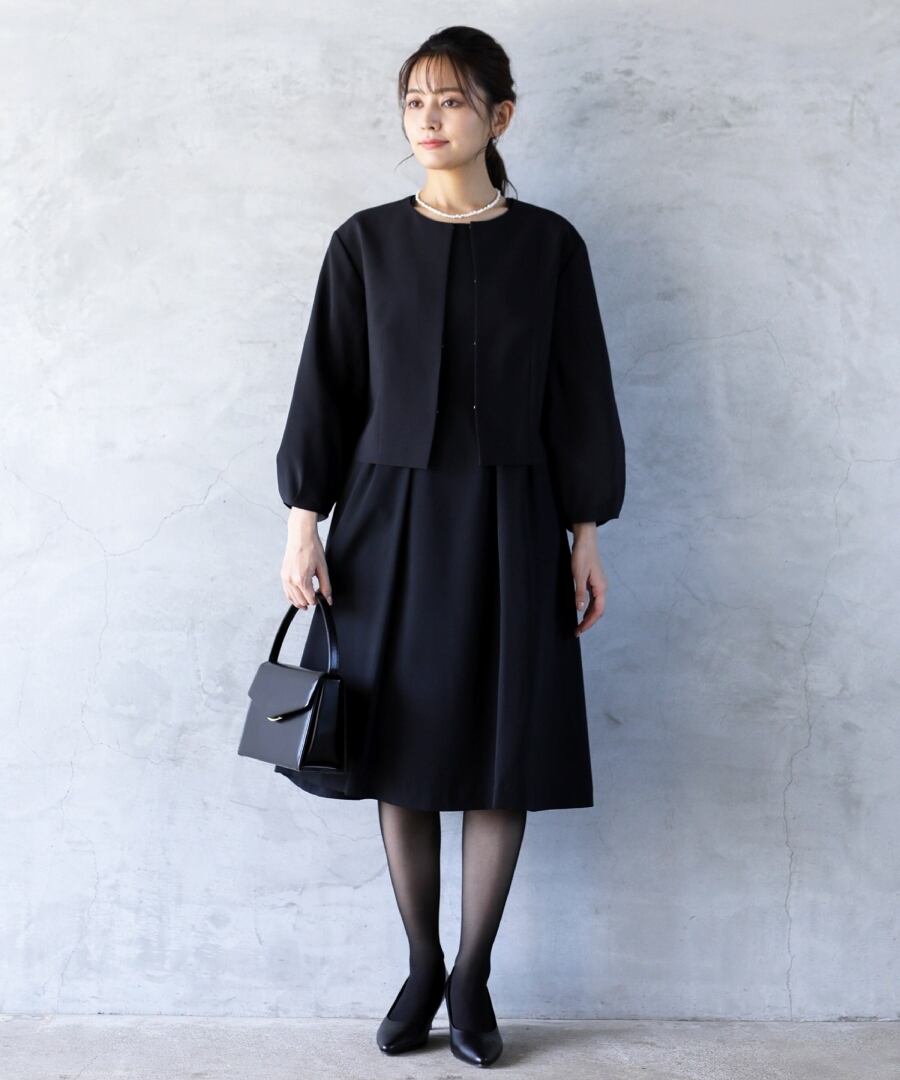 最強配送】喪服・礼服【洗えるフォーマル】ボリューム袖ノーカラー
