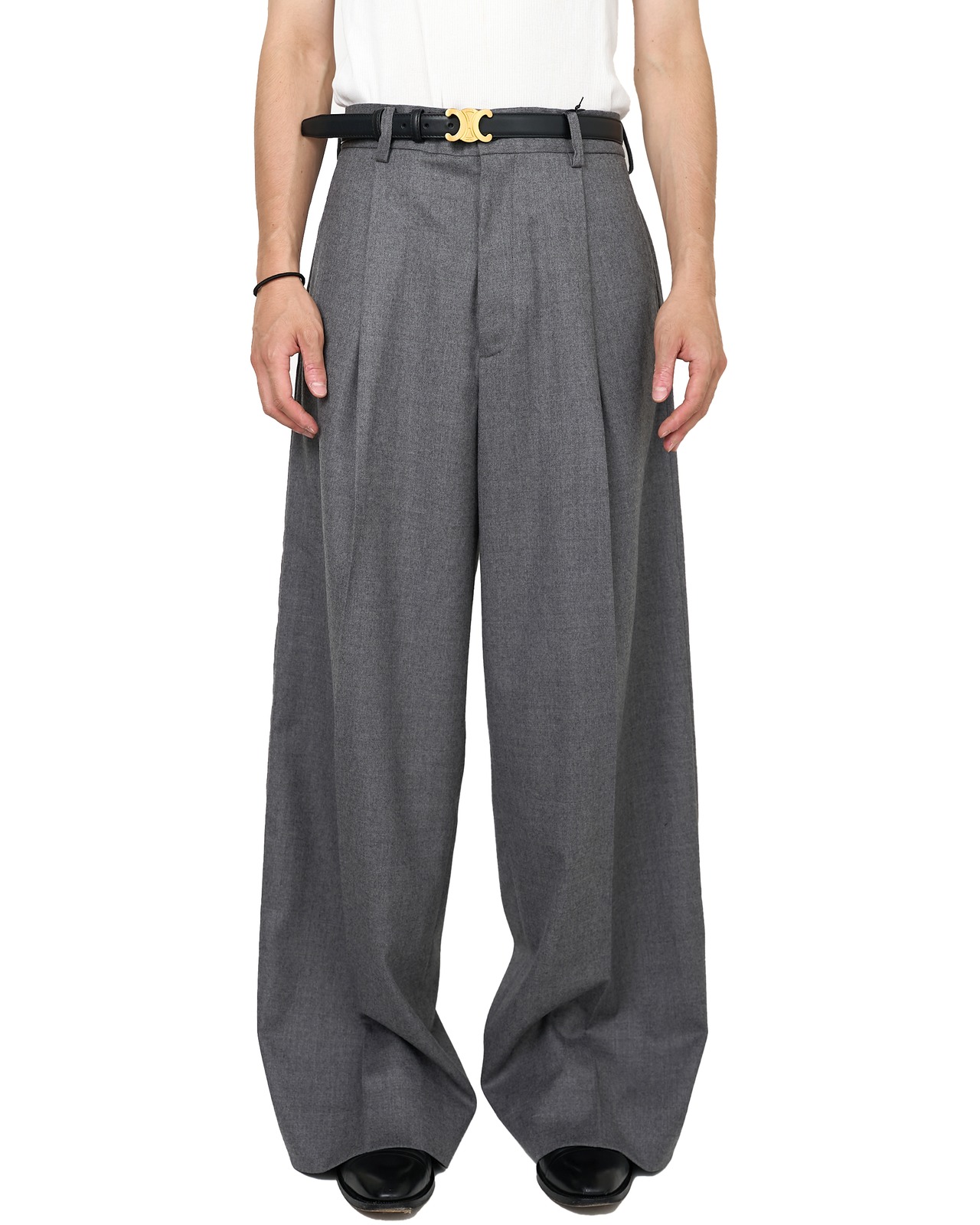 ssstein "WOOL FLANNEL EXTRA WIDE TROUSERS〔GREY〕"