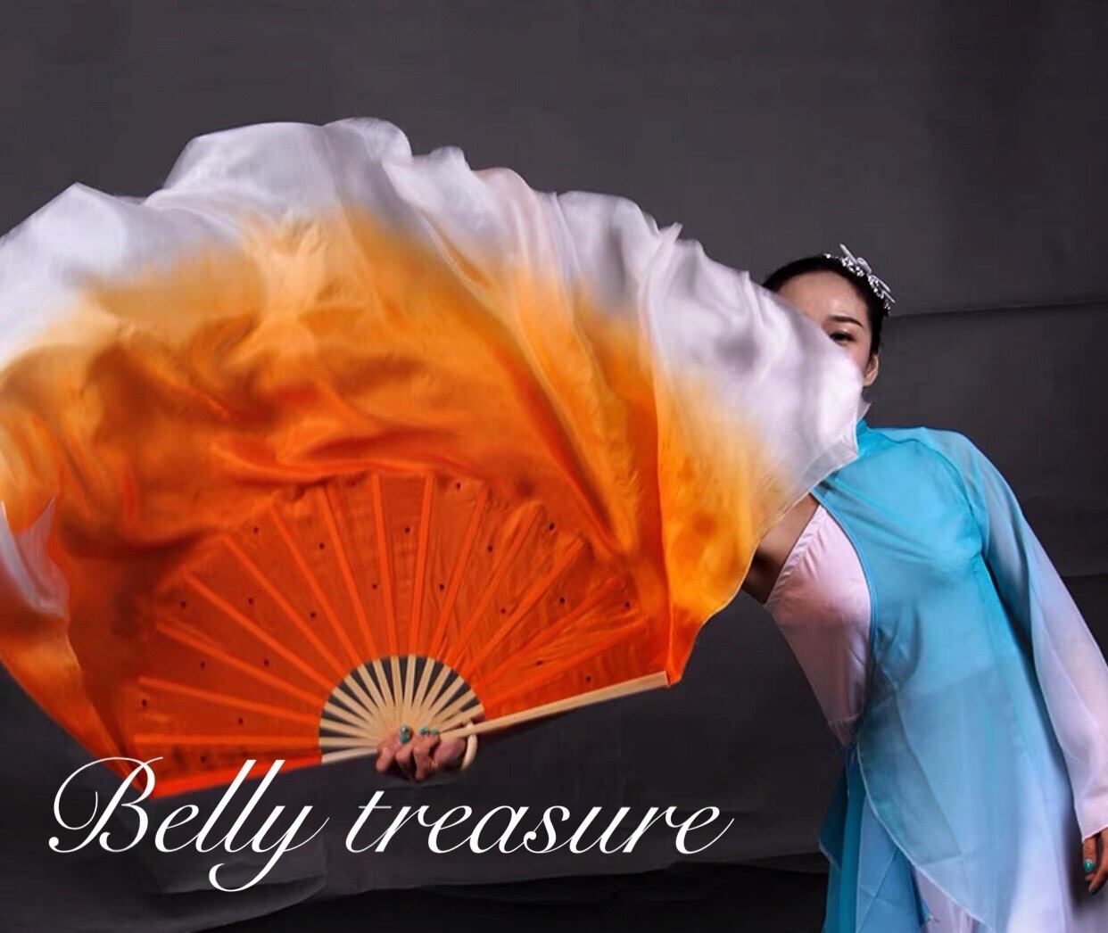 右手用シルクファンベール 10〜50cm オレンジ/ホワイトQWXJ 202103