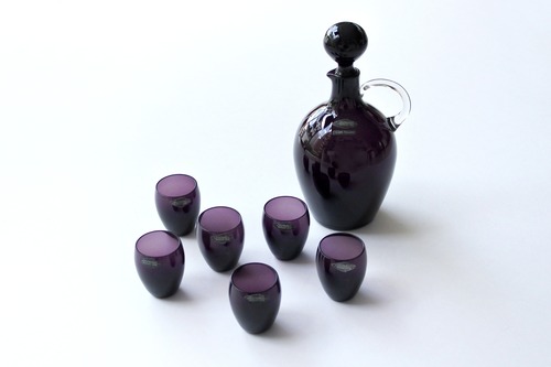 vintage NUUTAJÄRVI 2501 decanter + 2702 schnapps glasses set  / ヴィンテージ ヌータヤルヴィ デキャンタ + ショットグラス セット