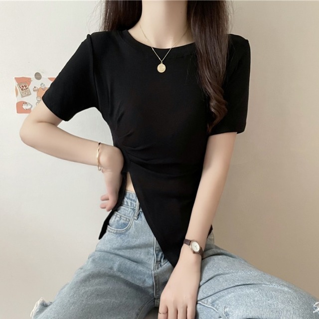 ラウンドネックソリッド カラーTシャツ トップス レディース Oネック ソリッドカラー ハンチェンe95203595394