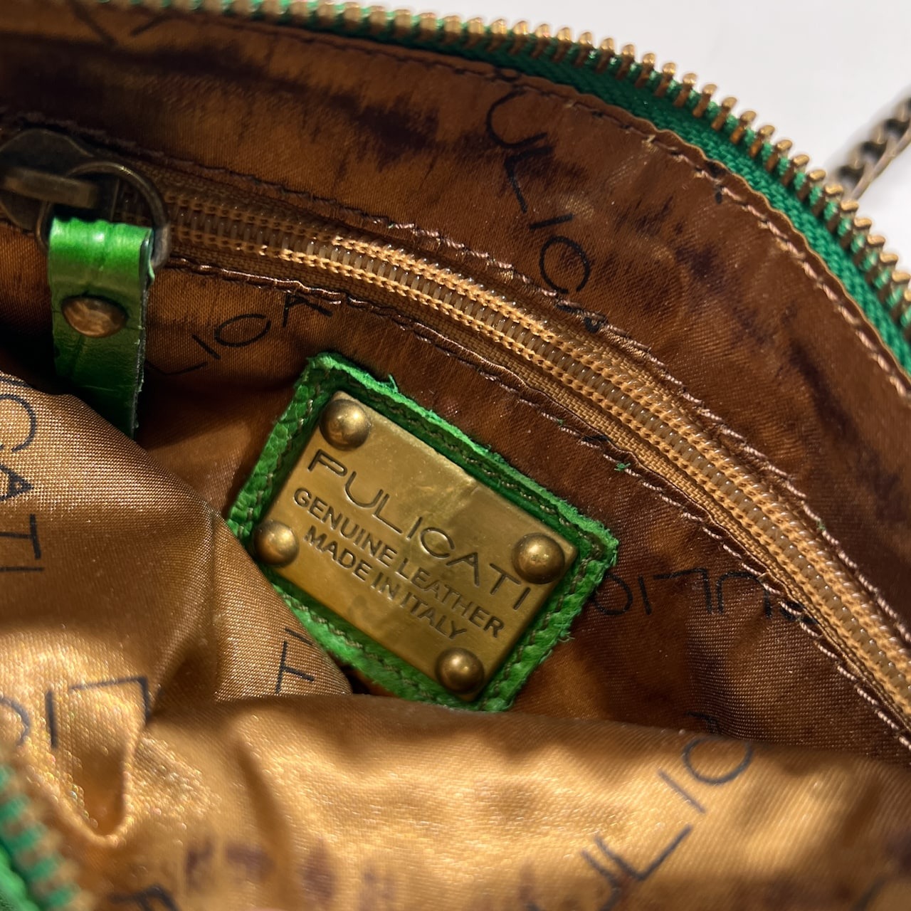 PULICATI プリカーティ イタリア製 型押し レザー ショルダーバッグ チェーン ミニ ポシェット グリーン