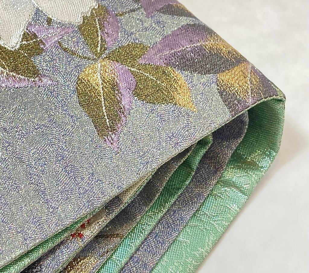 希少品 リバーシブル 螺鈿 百合の花 金銀糸 ラメ 袋帯 振袖 正絹 黄 希少品 リバーシブル 螺鈿 百合の花 金銀糸 ラメ 袋帯 振袖 正絹 黄