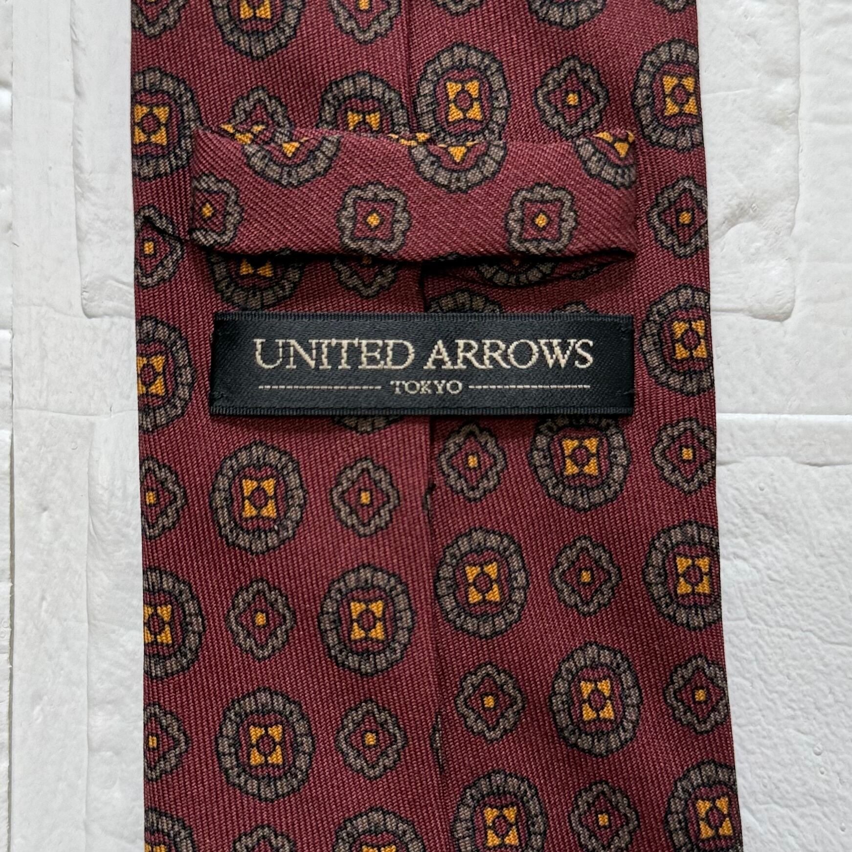UNITED ARROWS 小紋柄 プリントネクタイ バーガンディ 日本製