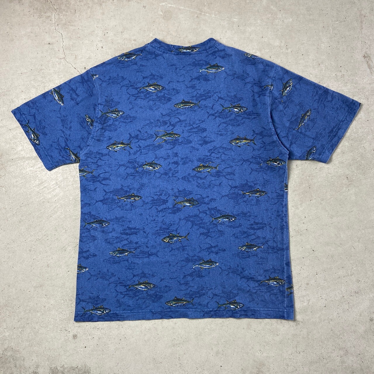 USA製 90年代 BLUEWATER 魚 アニマル 総柄プリント ポケットTシャツ 
