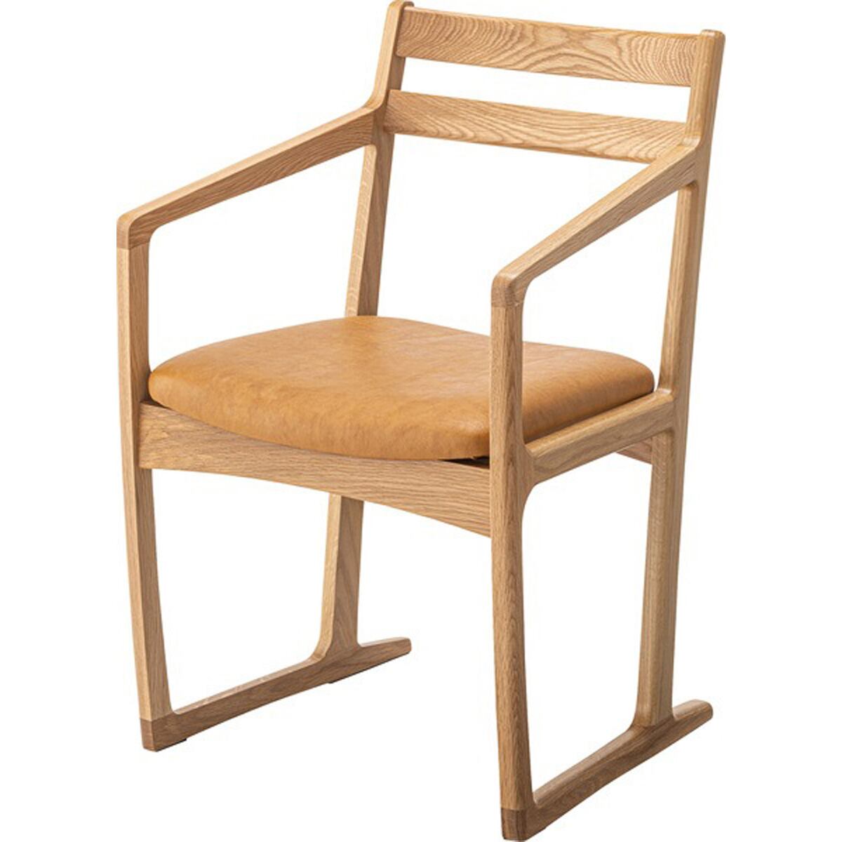アームチェア 天然木 オーク ウレタン塗装 合皮