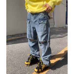 【DRIP4532】D/B Length Adjustment Zipper Washed Denim