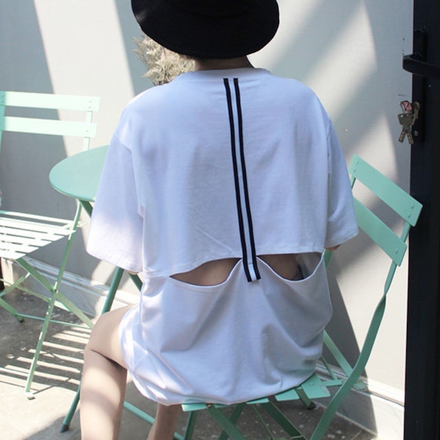 Back Cut Double Line T-Shirt 01255
