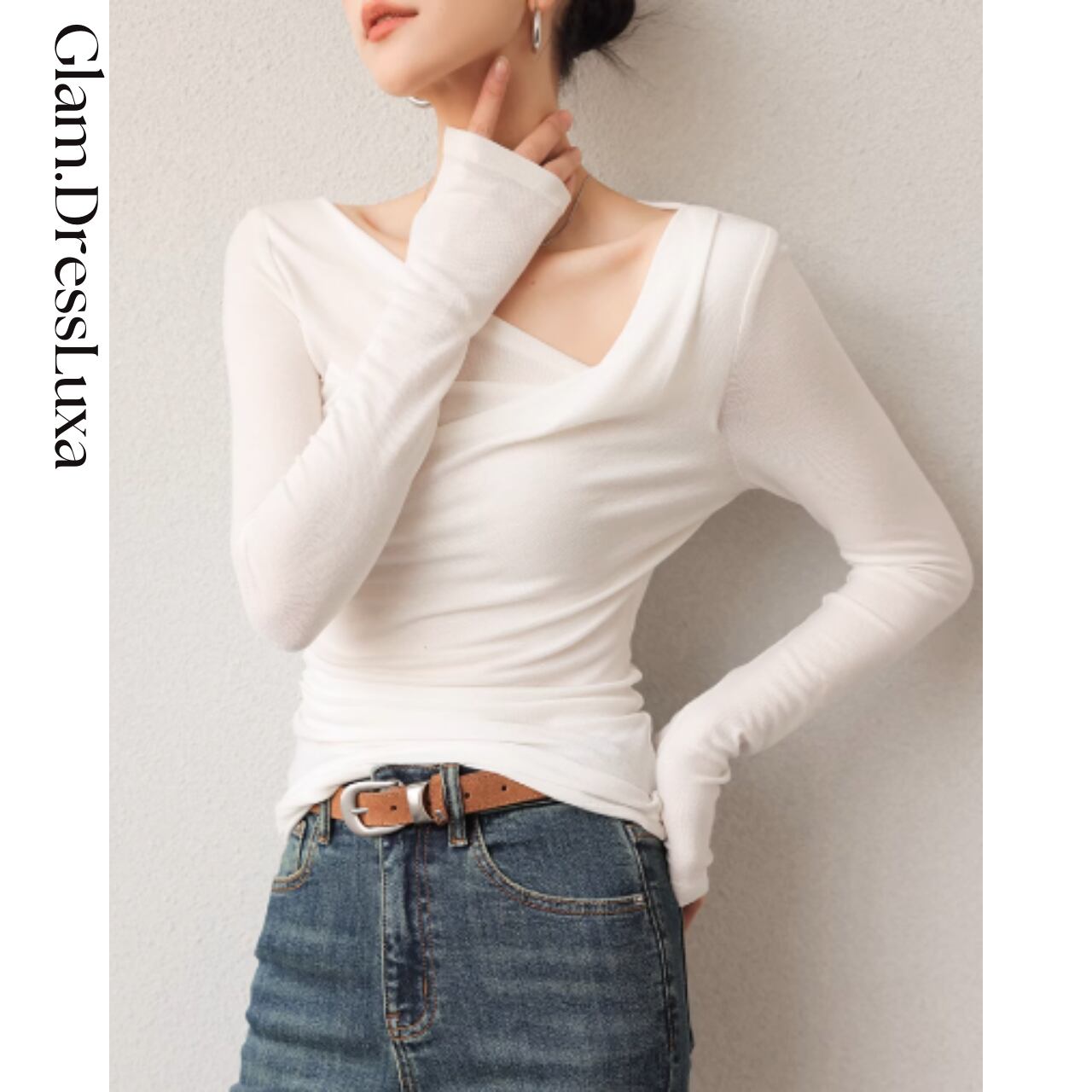 アシメネック ストレッチ ライトニット/3color_T1320