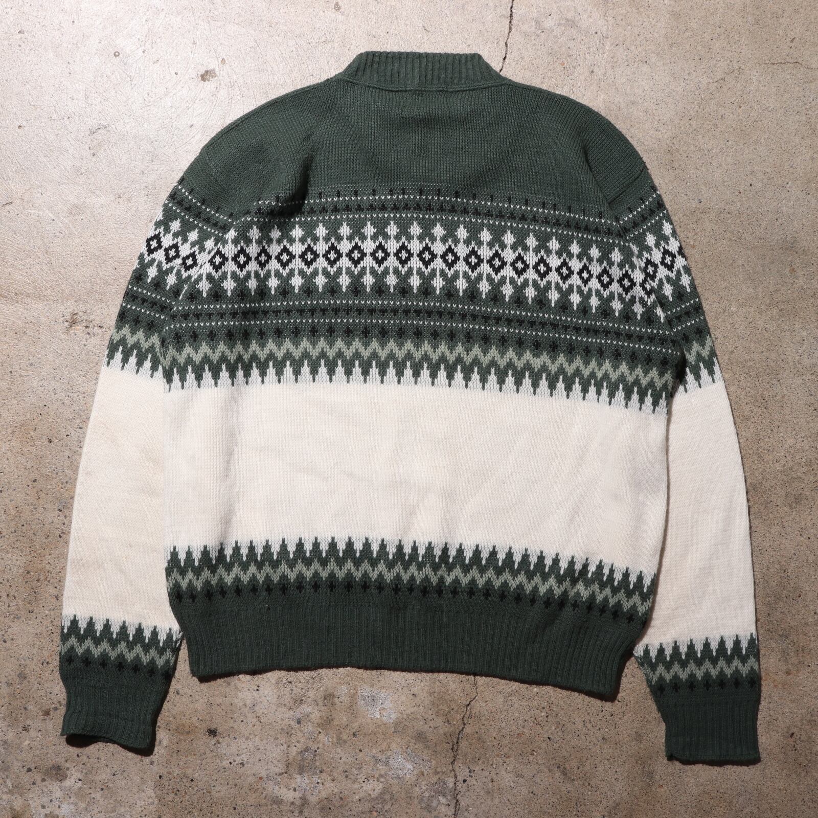 XL 60s 70s BRENT アクリル ニットセーター ノルディック柄 緑 
