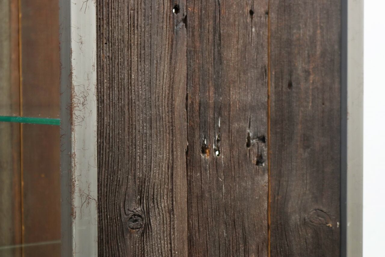 無垢古材 ガラス オープン シェルフ 飾り棚 本棚 食器棚 ラック 店舗什器