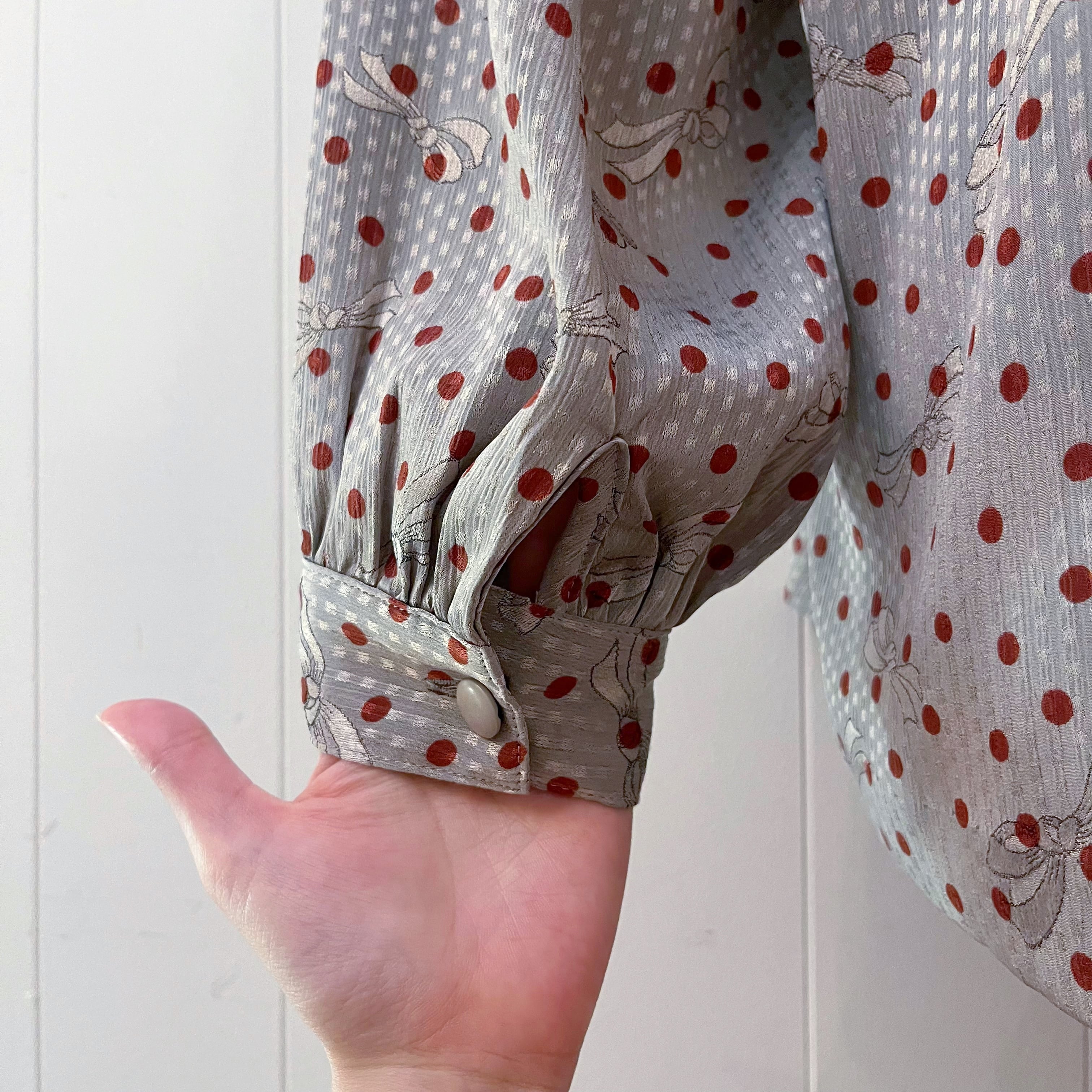 silver ribbon dot blouse