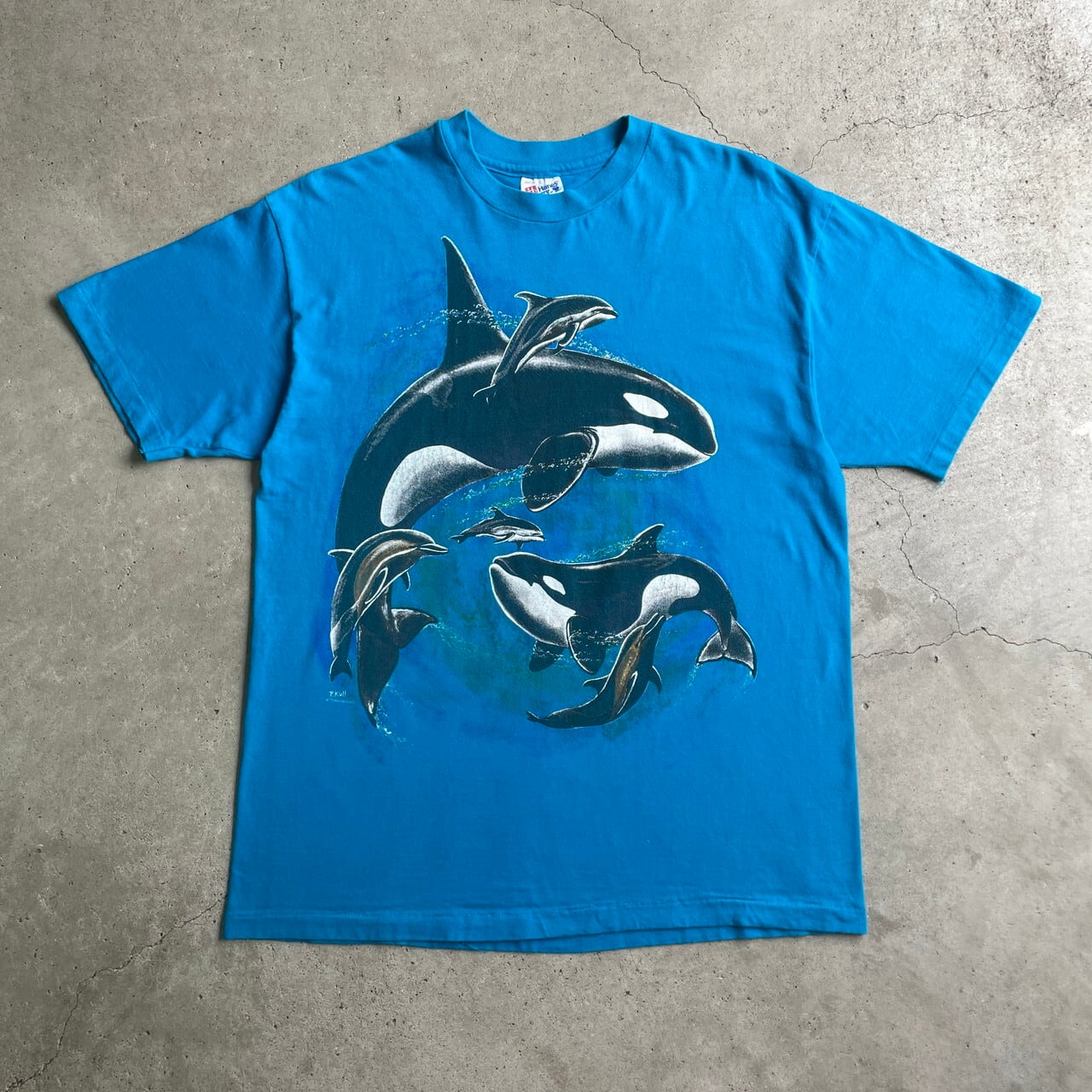 90年代 USA製 シャチ イルカ アート アニマル プリントTシャツ メンズL 
