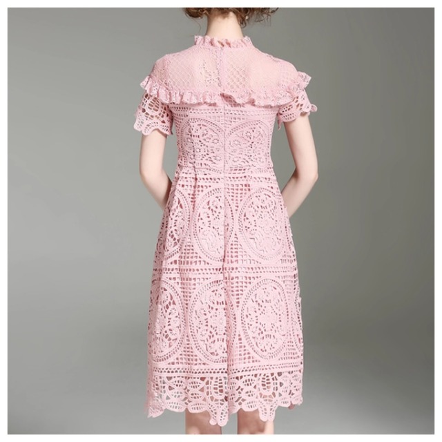 ネイビー ピンク レースワンピース Mdhcloset