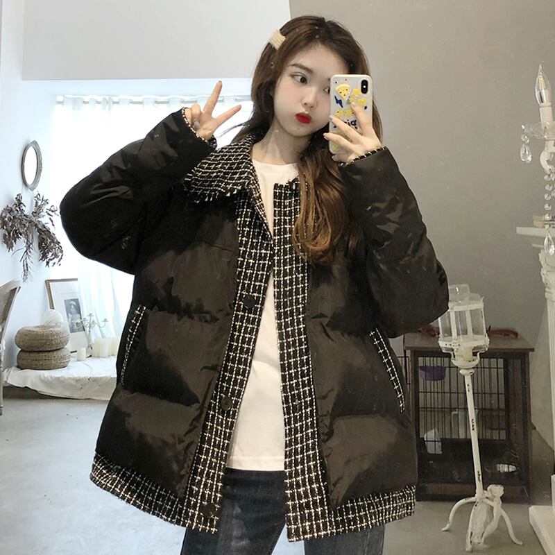格子柄スプリングオータムウィンタースタンダードジャケット コットン レトロ 春物 秋物 冬物 ステッチ スーパーモール83123480709