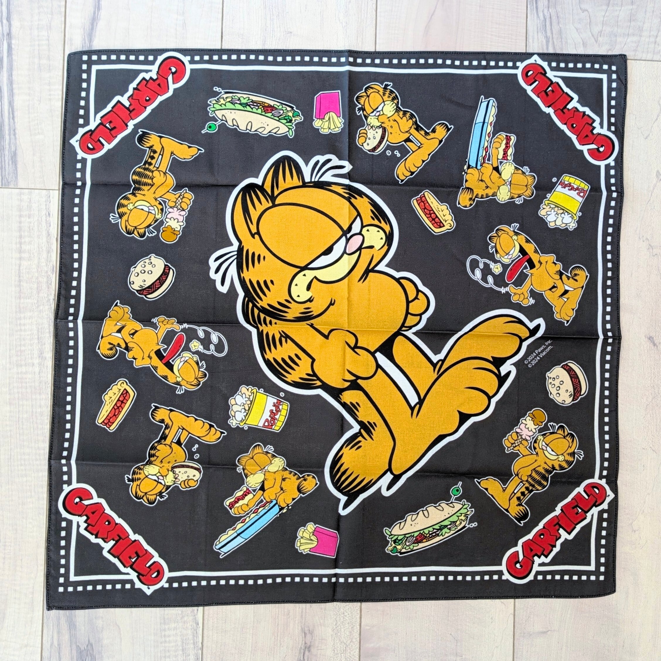✨️鞄などのアクセントにも✨️【 Garfield ( ガーフィールド ) 】『 FOOD♡ 』バンダナ / ランチクロス 〚アメリカン雑貨 アメトイ〛