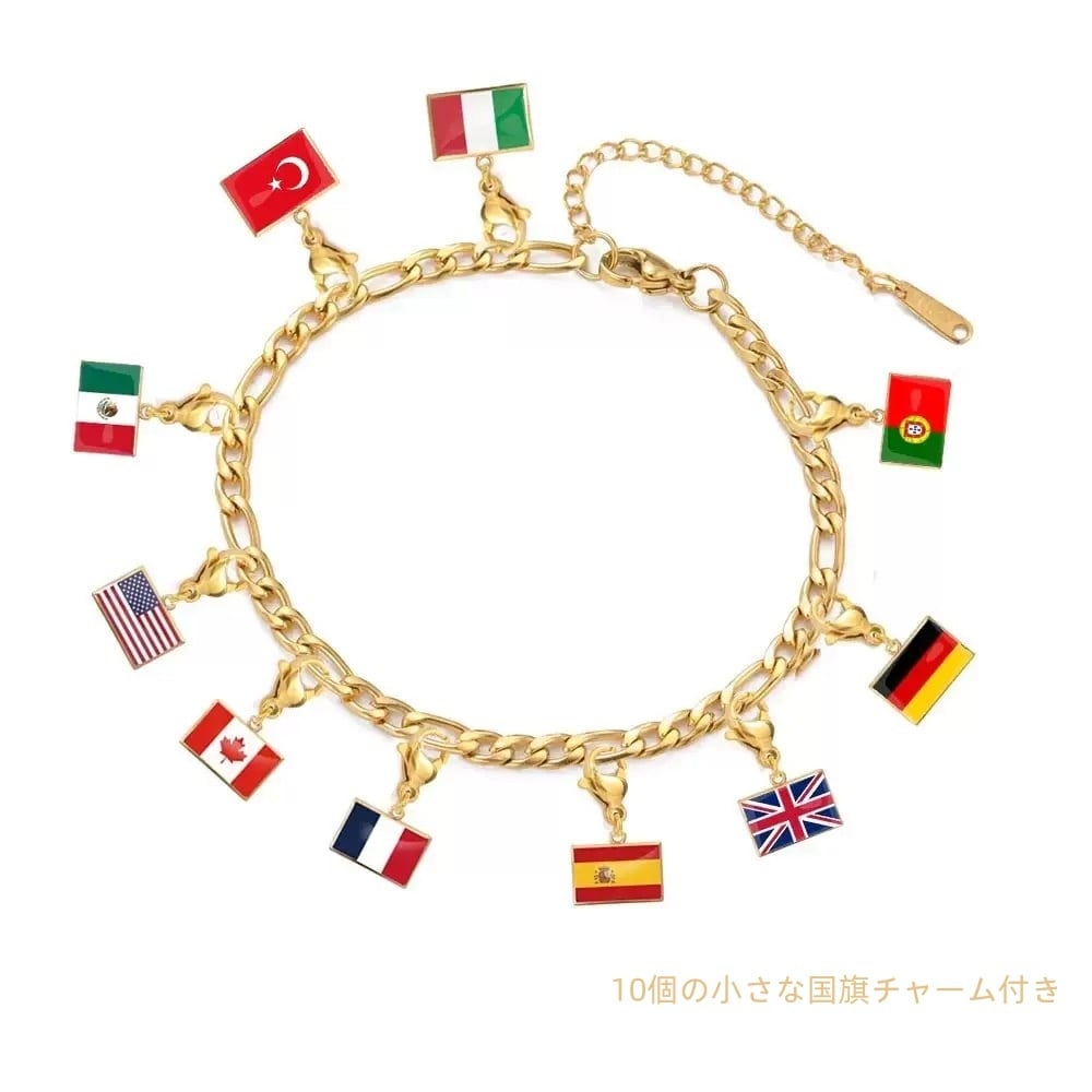 世界各国の国旗をモチーフにしたチャームです。ブレスレットにしてお