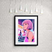 Bob Girl VIII｜ピンクヘアが映えるシティポップアートポスター｜ノスタルジーと洗練が交差する大人のレトロモダンインテリアA4ポスター