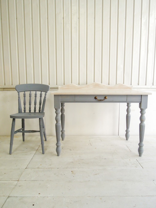 海外インテリア風大人かわいいデスク 1dwターンドレッグデスクW1200 “ストライプ”(アンティーク調ろくろ足) ミッドナイトブルー