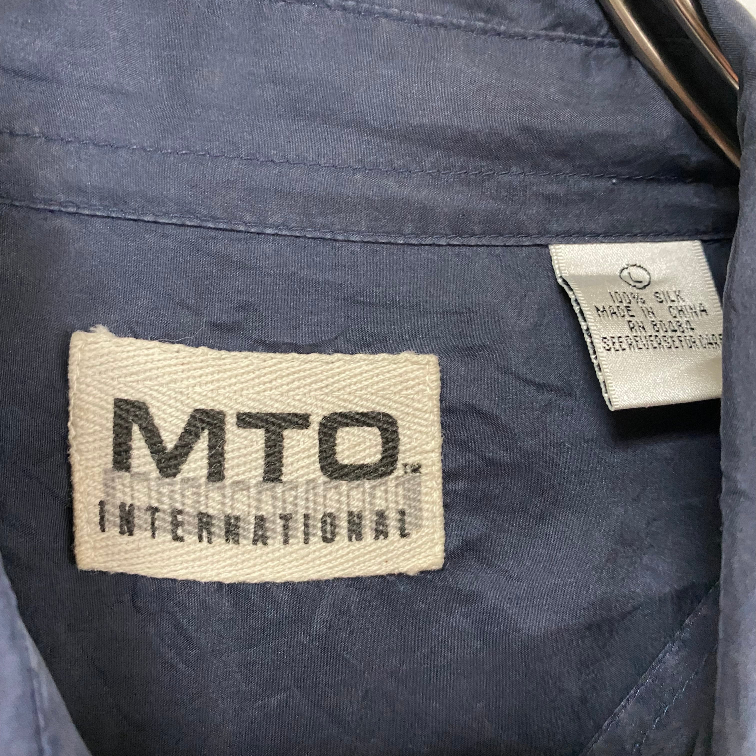 MTO 長袖シルクシャツ L ネイビー 100%シルク | 古着屋OLDGREEN