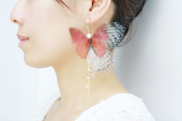 蝶ピアス(イヤリング変更可)Ruby Fairy Dream Chain earring