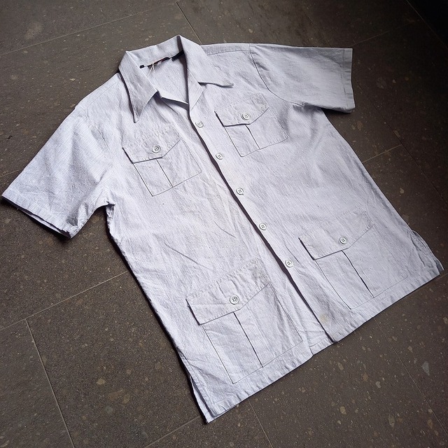 70's イギリス製 ネップ生地 オープンカラーボックスシャツ used [106002]